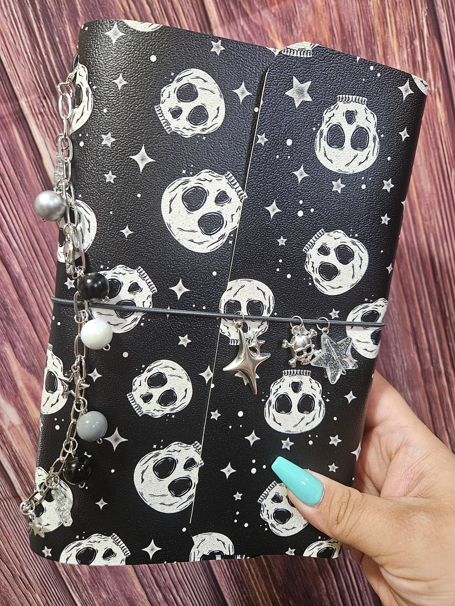 Faux Leather Wrapped Journal (A5) - black skulls