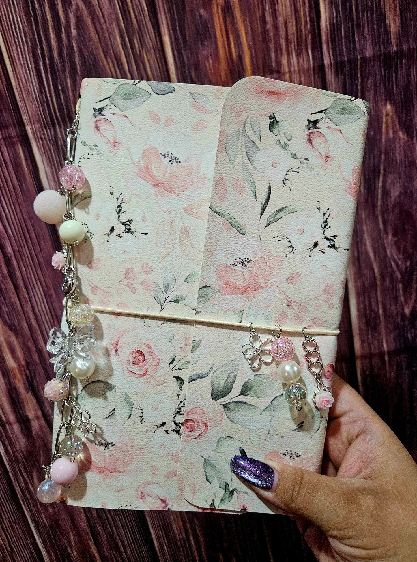 Faux Leather Wrapped Journal (A5) - Pink Floral