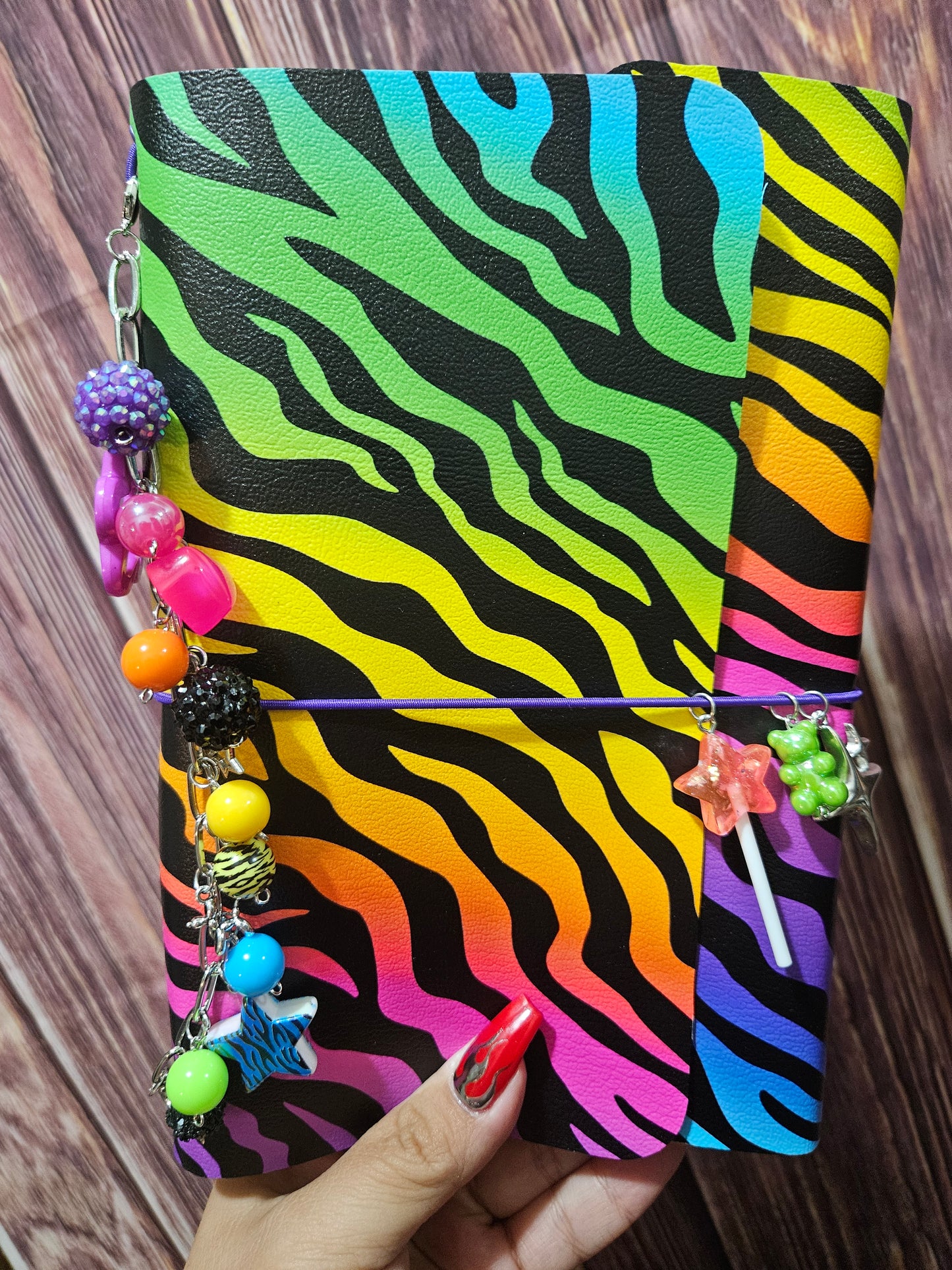 Faux Leather Wrapped Journal (A5) - rainbow zebra