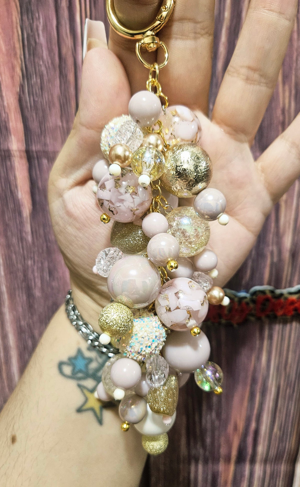 Bag Charm - dusty pink and gold