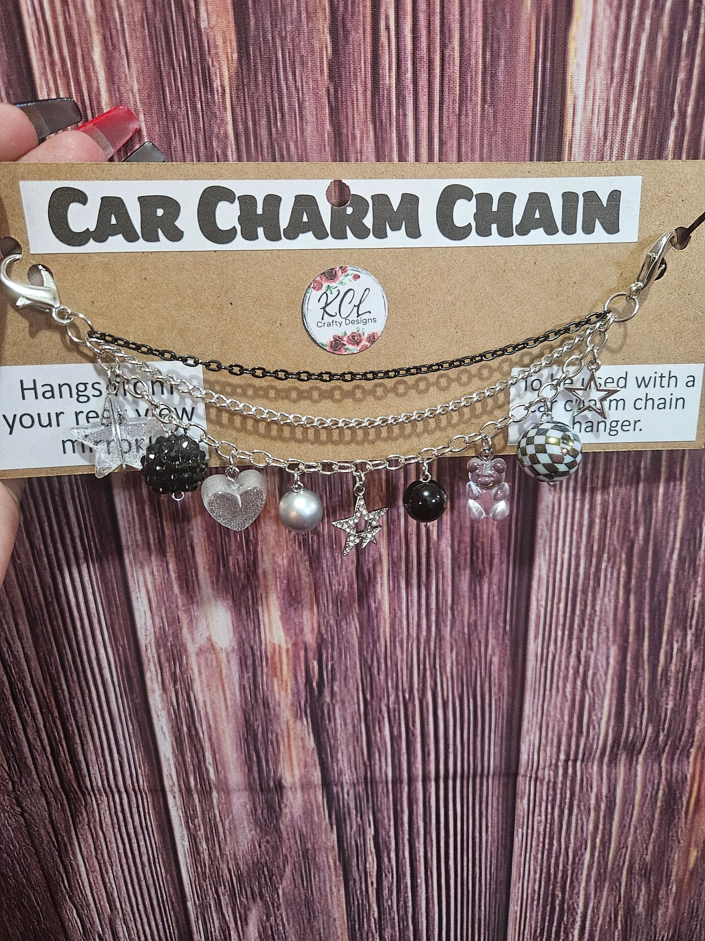 Car Charm Chain +hanger - white triple chain stars