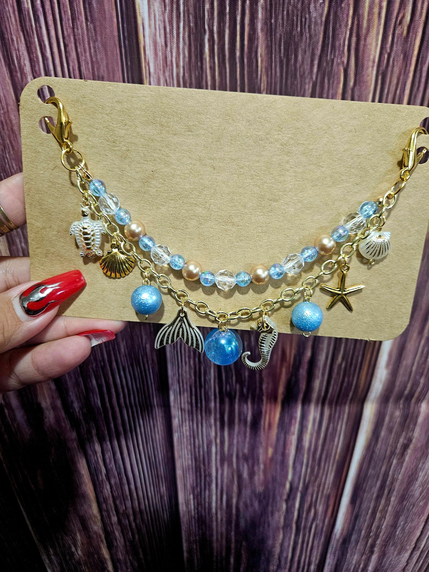 Car Charm Chain +hanger - light blue beachy (gold)