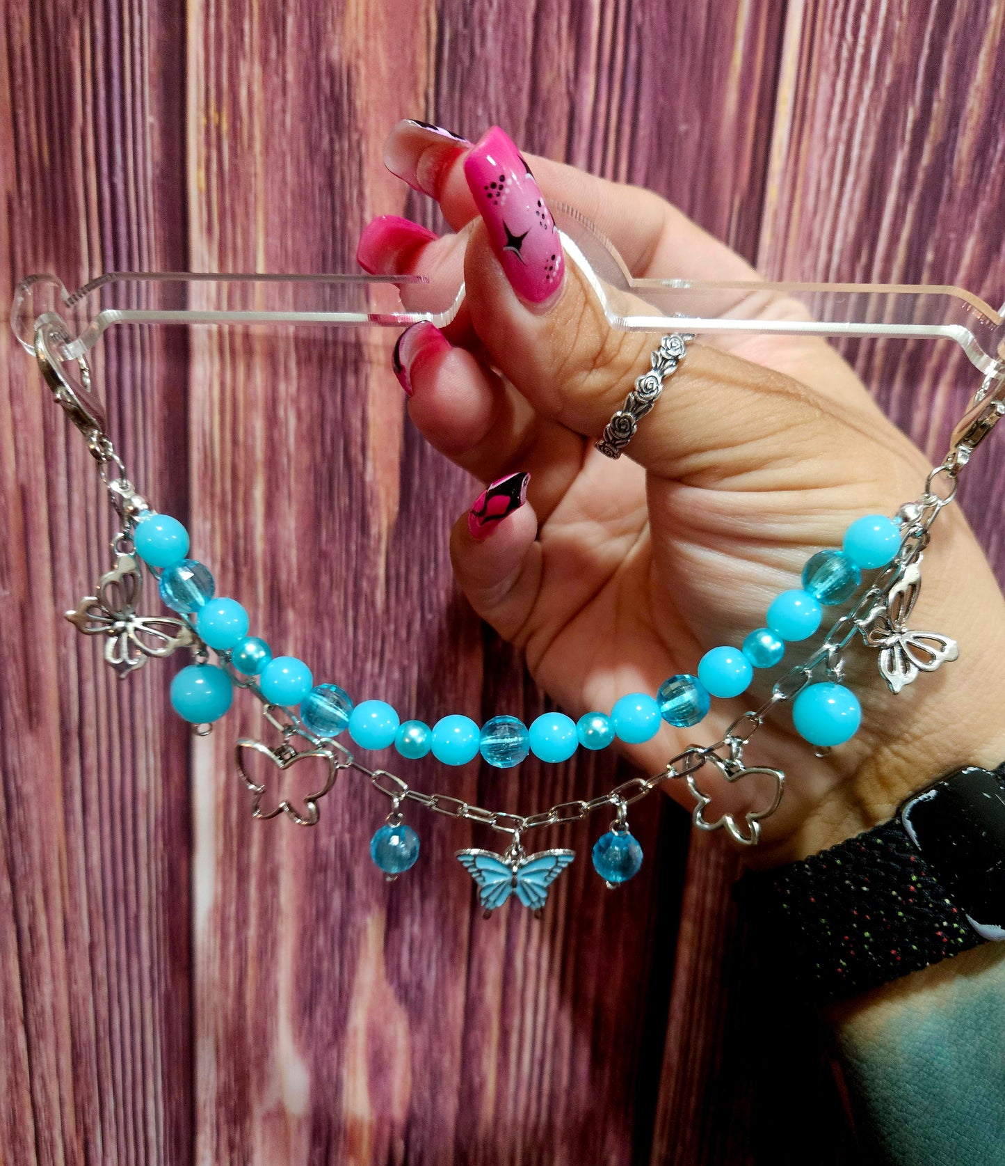 Car Charm Chain +hanger - blue butterfly