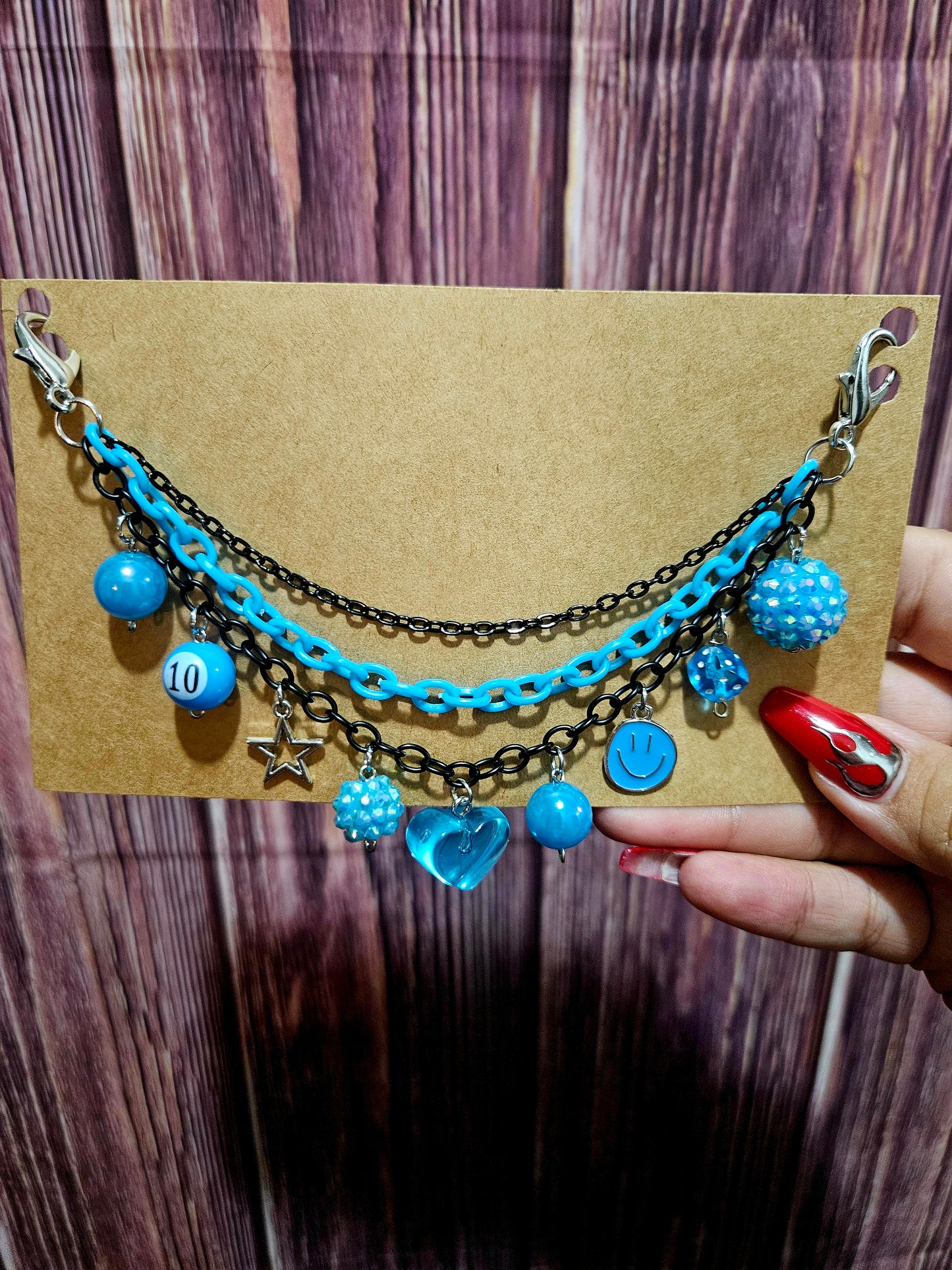 Car Charm Chain +hanger - bright blue triple chain