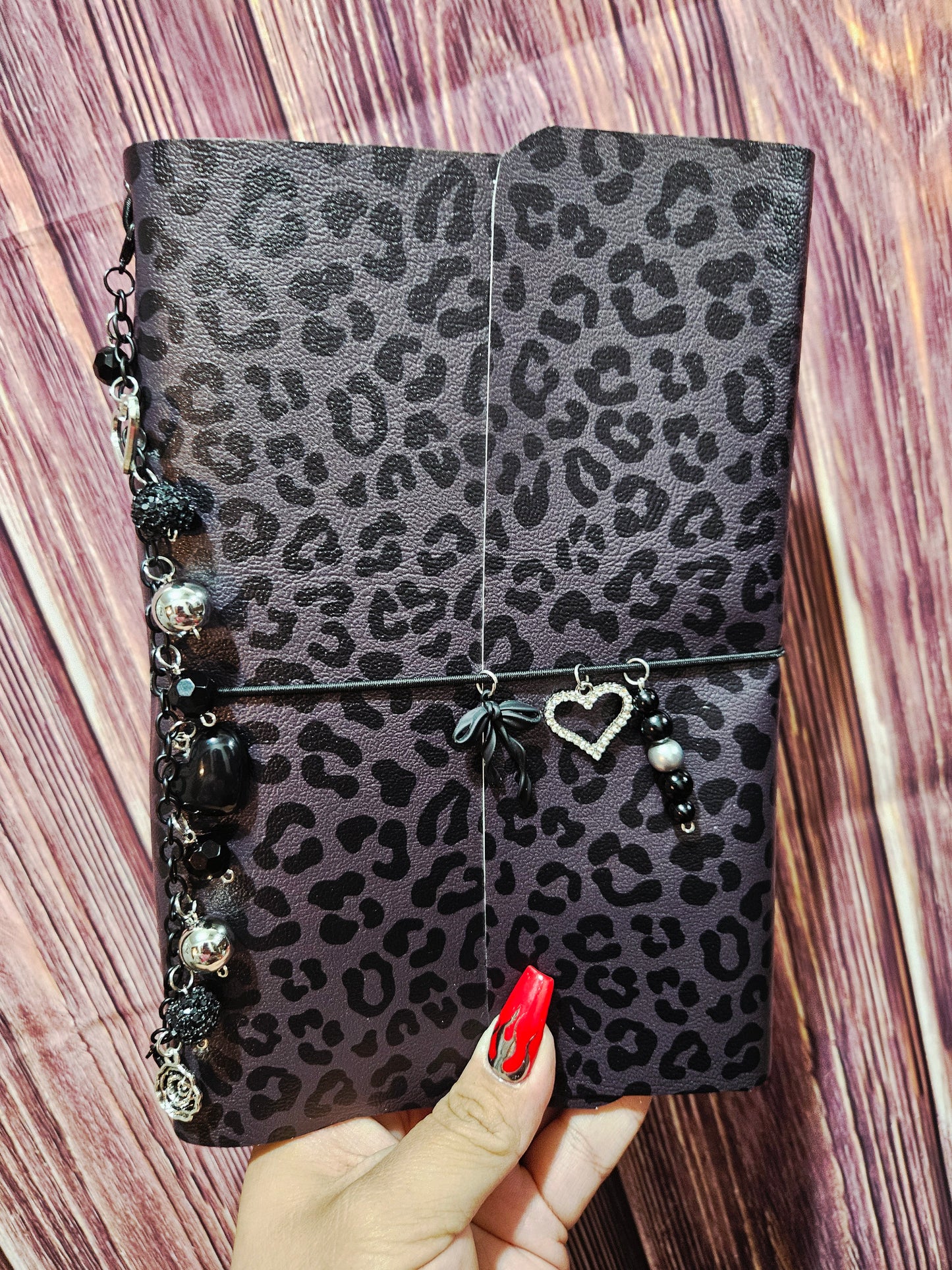 Faux Leather Wrapped Journal (A5) - monochrome leopard