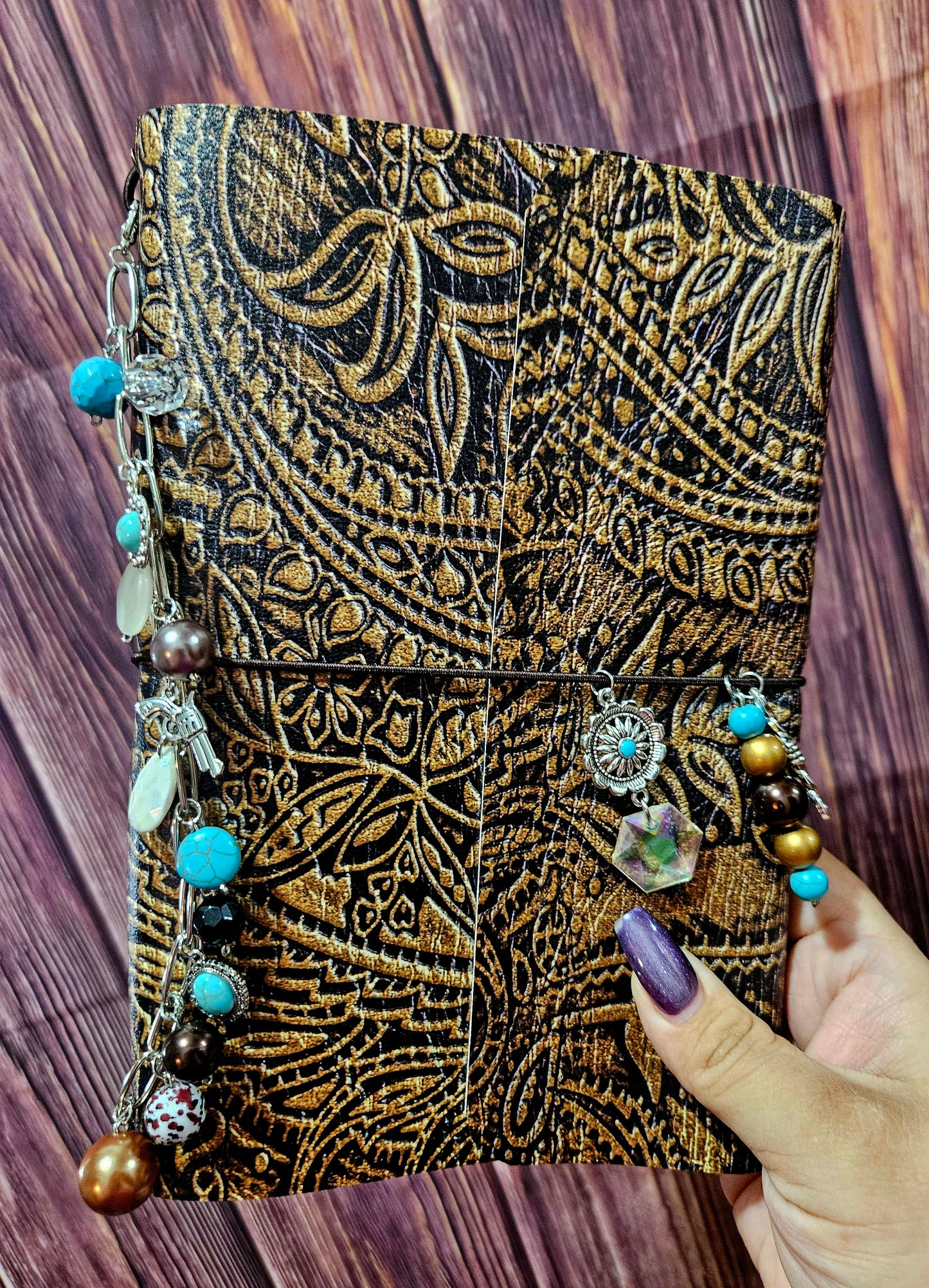 Faux Leather Wrapped Journal (A5) - Brown Tooled Leather