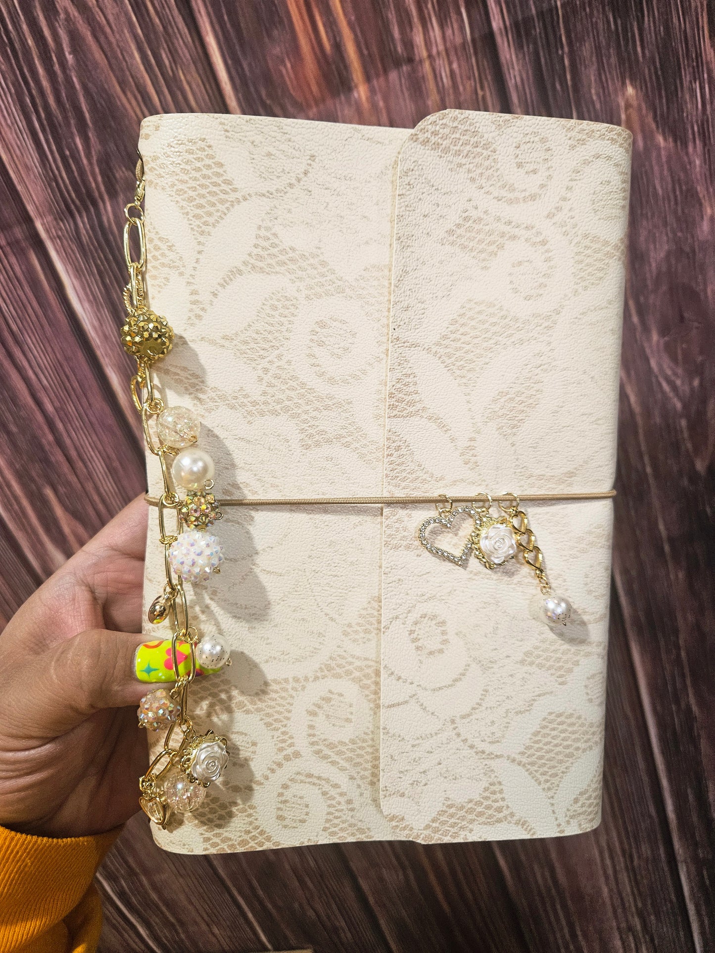 Faux Leather Wrapped Journal (A5) - Lace