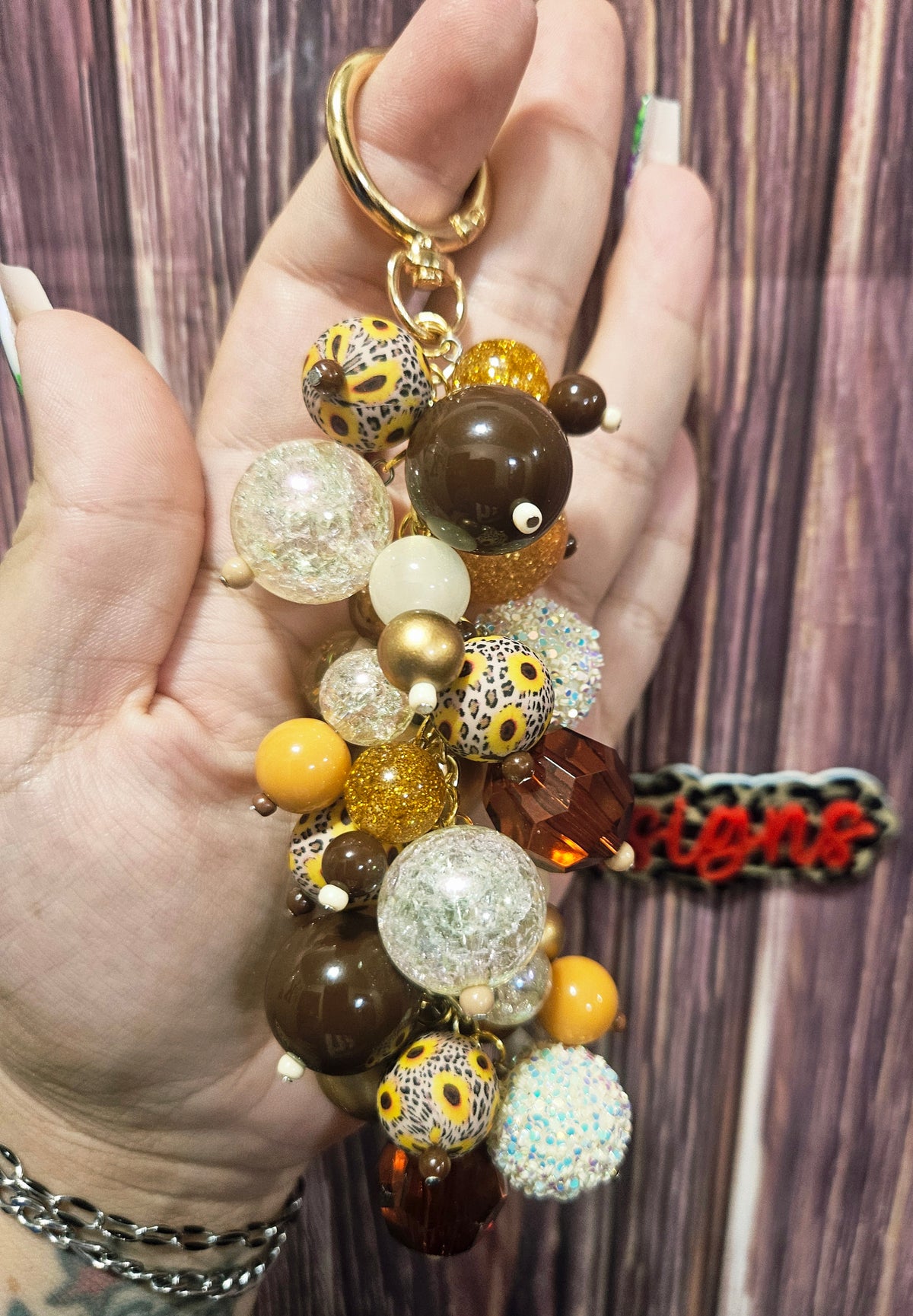 Bag Charm - Leopard Sunflowers (gold hardware)