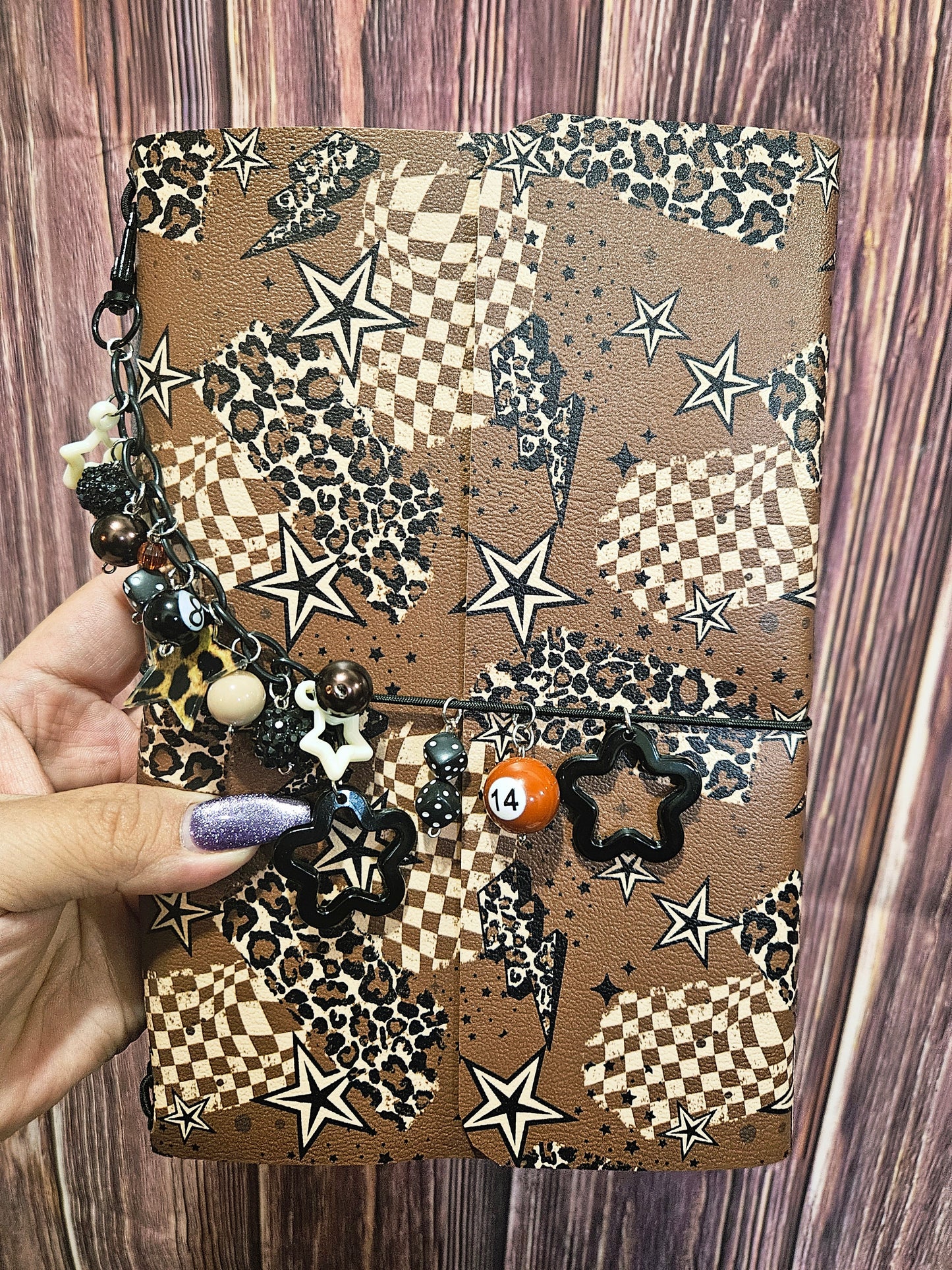Faux Leather Wrapped Journal (A5) - Brown Checker Cheetah