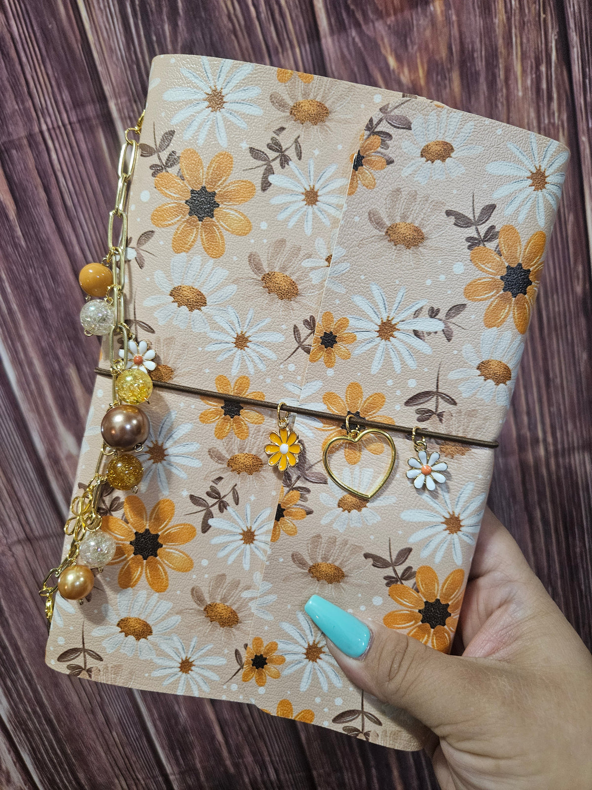 Faux Leather Wrapped Journal (A5) - Sunflowers/daisies