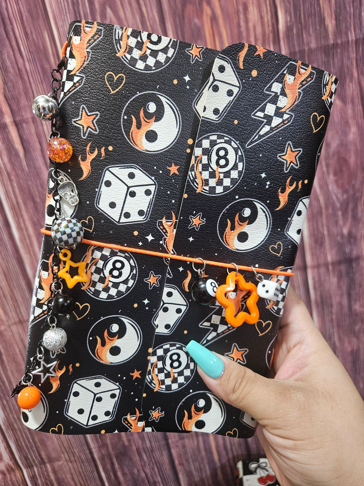 Faux Leather Wrapped Journal (A5) - checkered 8ball