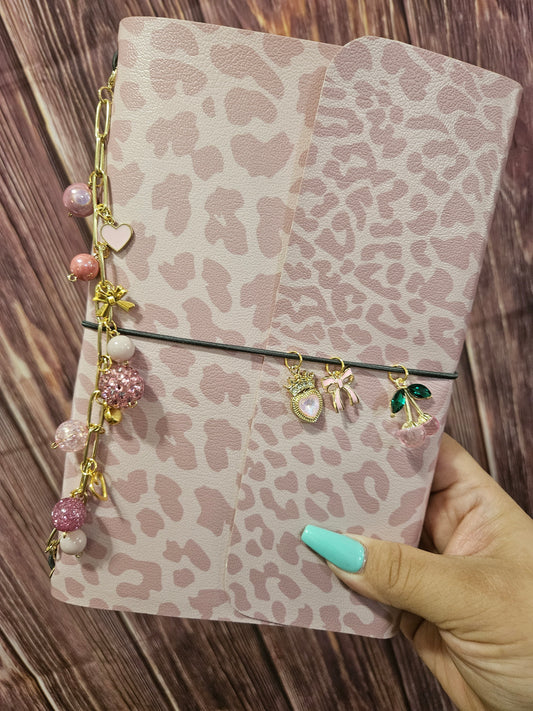 Faux Leather Wrapped Journal (A5) - pink monochrome leopard
