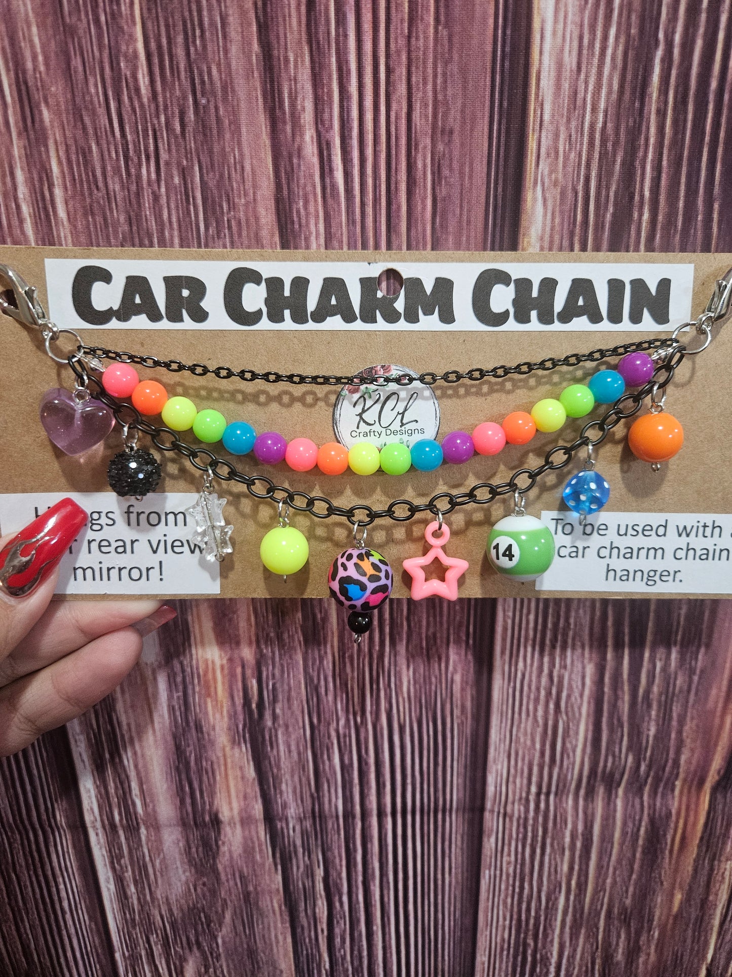 Car Charm Chain +hanger - neon bead chain green pool ball