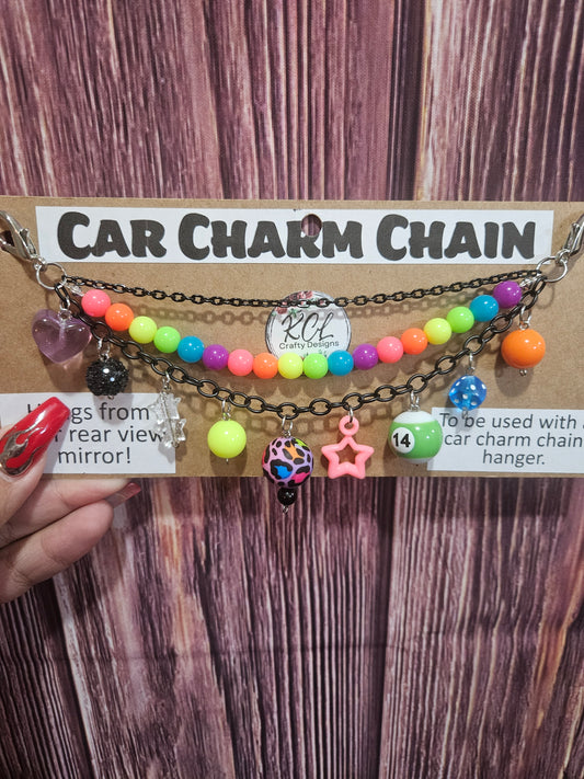 Car Charm Chain +hanger - neon bead chain green pool ball