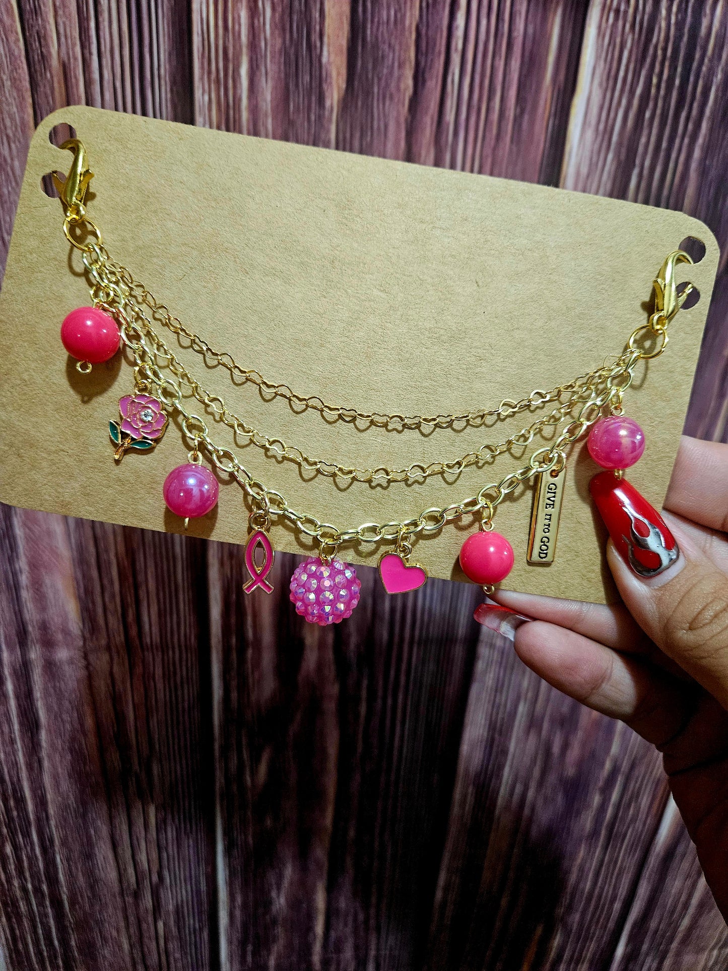 Car Charm Chain +hanger - WWJD hot pink