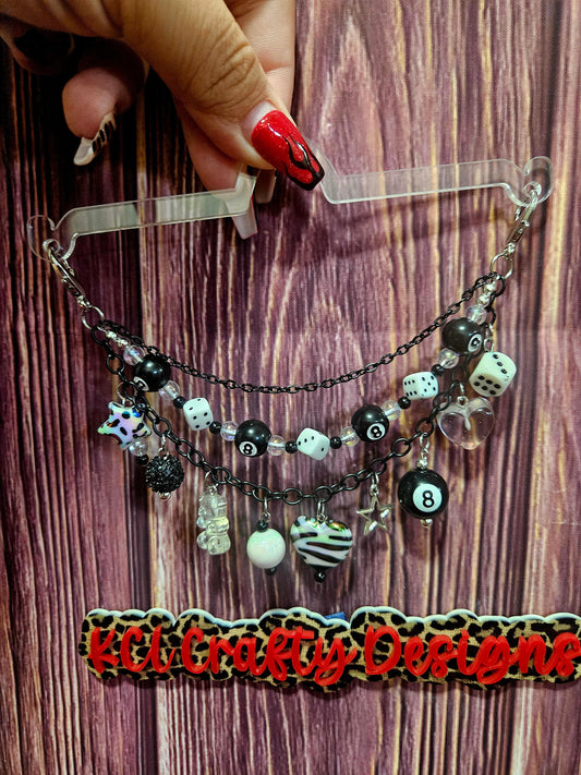 Car Charm Chain +hanger - white dice/8-Ball bead chain