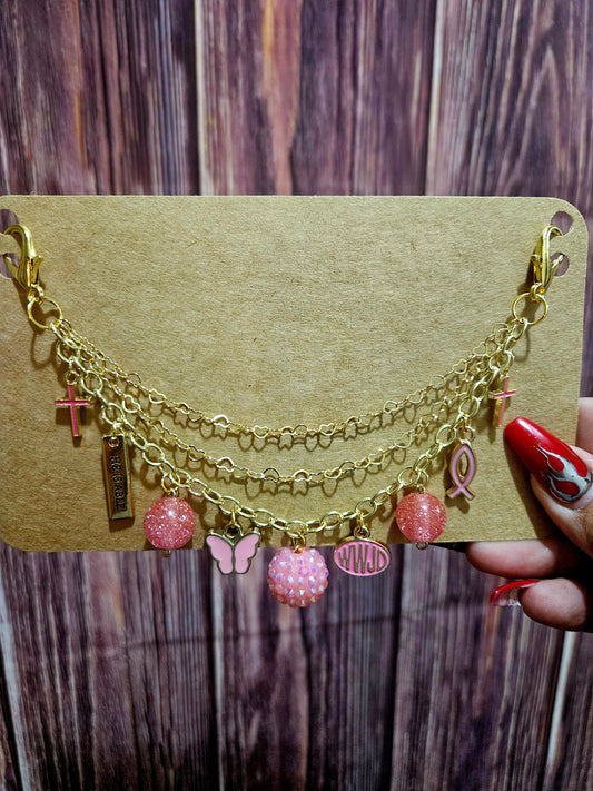 Car Charm Chain +hanger - WWJD bright pink