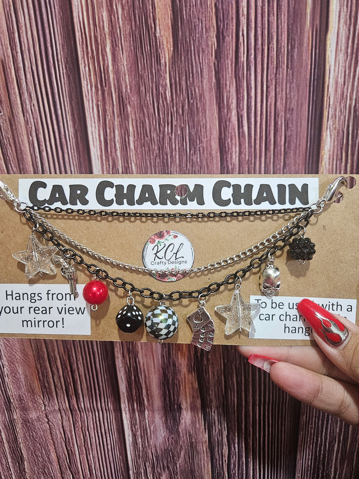Car Charm Chain +hanger - triple chain, stars, skull
