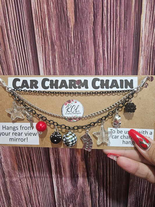 Car Charm Chain +hanger - triple chain, stars, skull