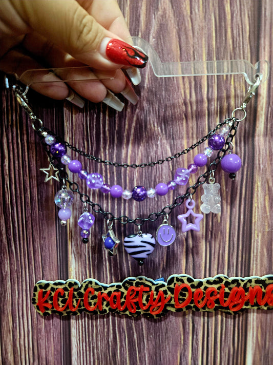 Car Charm Chain +hanger - Purple dice bead chain