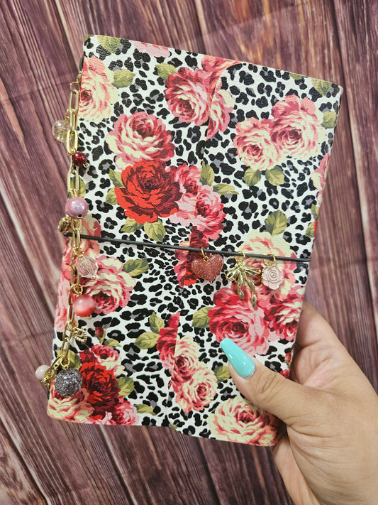 Faux Leather Wrapped Journal (A5) - floral leopard
