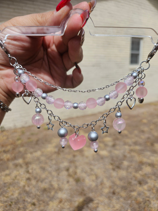 Car Charm Chain +hanger - pink hearts and stars