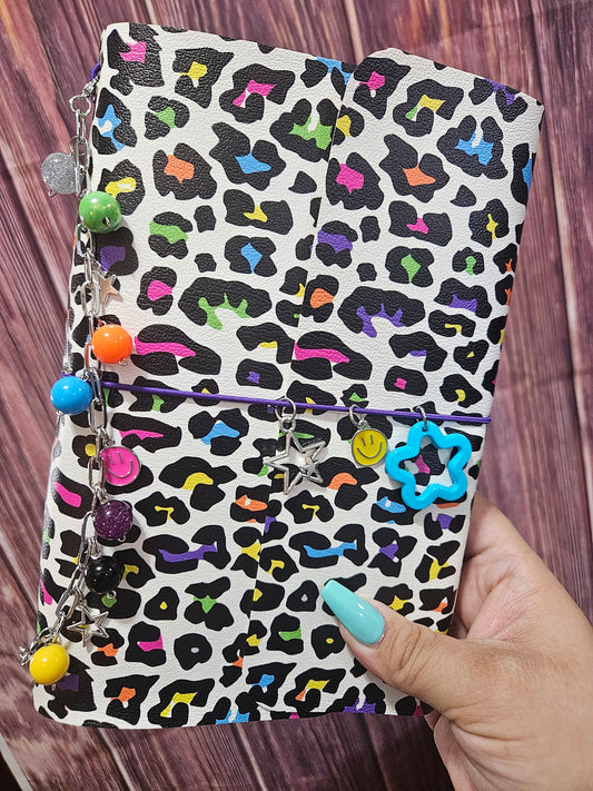 Faux Leather Wrapped Journal (A5) - colorful leopard
