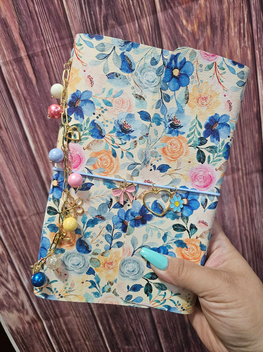 Faux Leather Wrapped Journal (A5) - blue watercolor florals