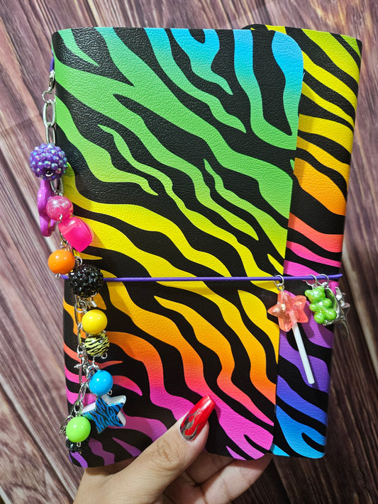 Faux Leather Wrapped Journal (A5) - rainbow zebra