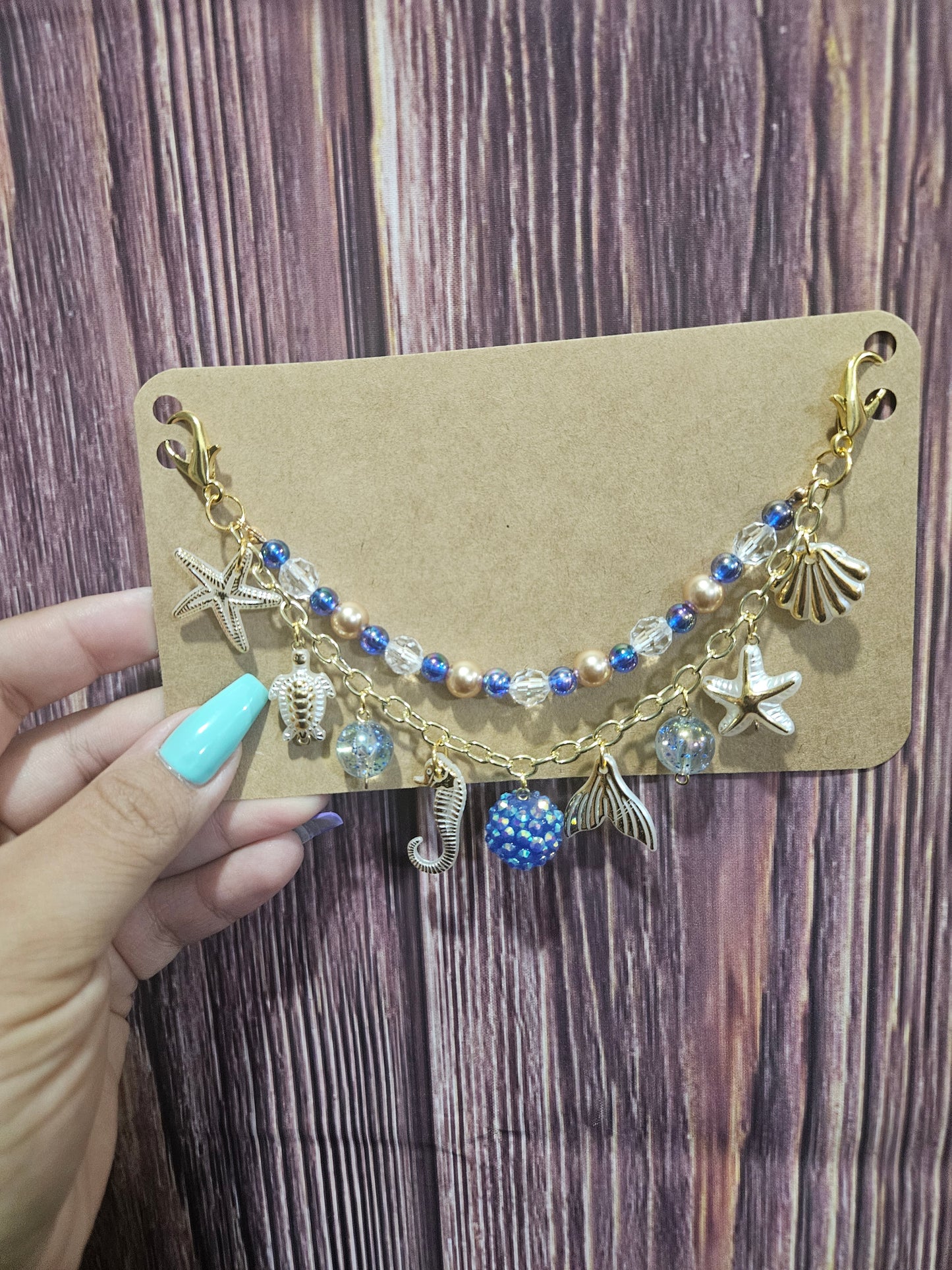 Car Charm Chain +hanger - dark blue beachy (gold)