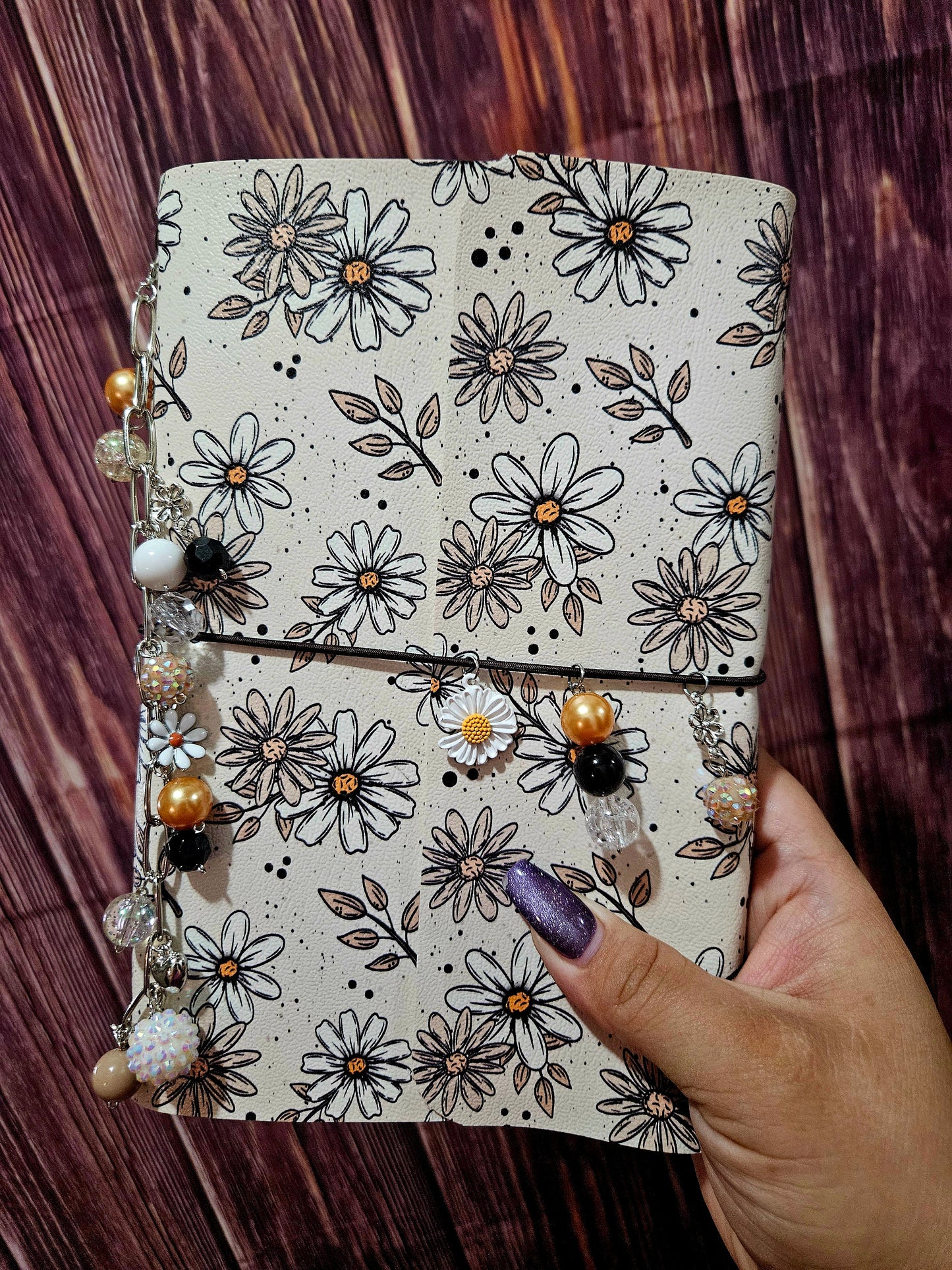 Faux Leather Wrapped Journal (A5) - Daises