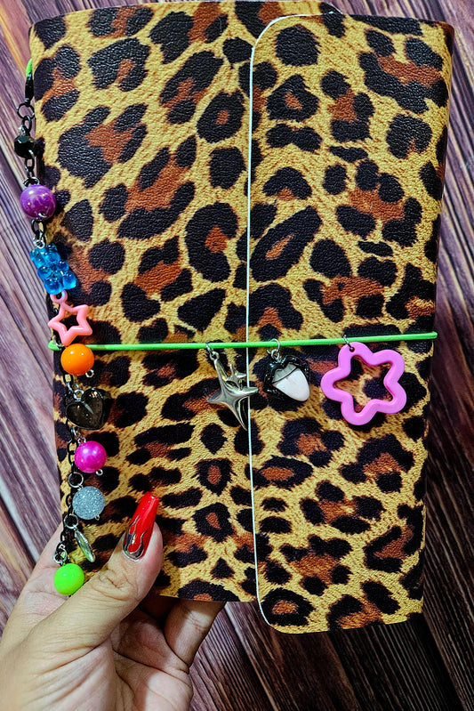 Faux Leather Wrapped Journal (A5) - leopard print/neon charms