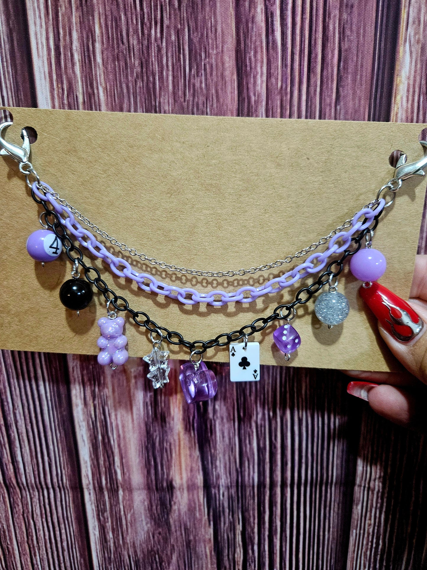 Car Charm Chain +hanger - light purple triple chain gummy bear