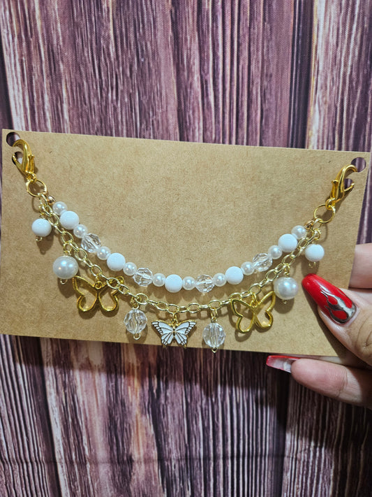 Car Charm Chain +hanger - white butterfly (gold)