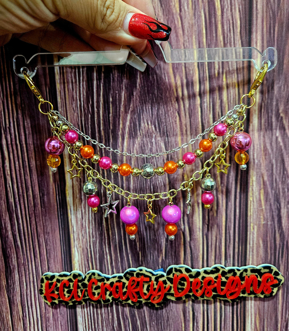 Car Charm Chain +hanger - Encore inspired pink and orange