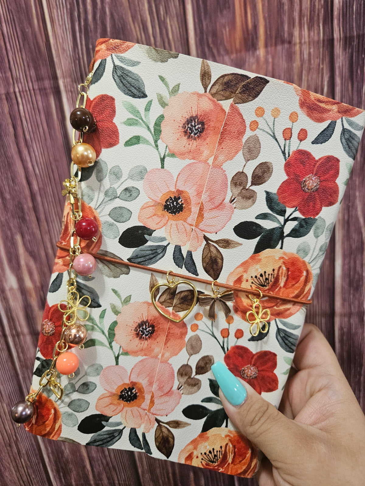 Faux Leather Wrapped Journal (A5) - orange florals