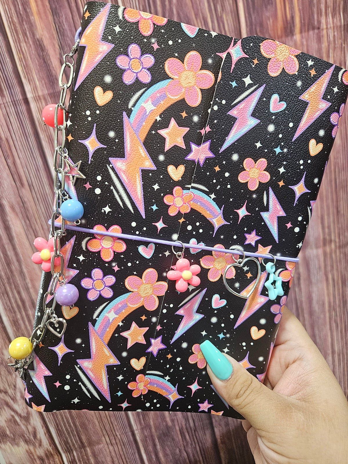 Faux Leather Wrapped Journal (A5) - pastel rainbow doodles