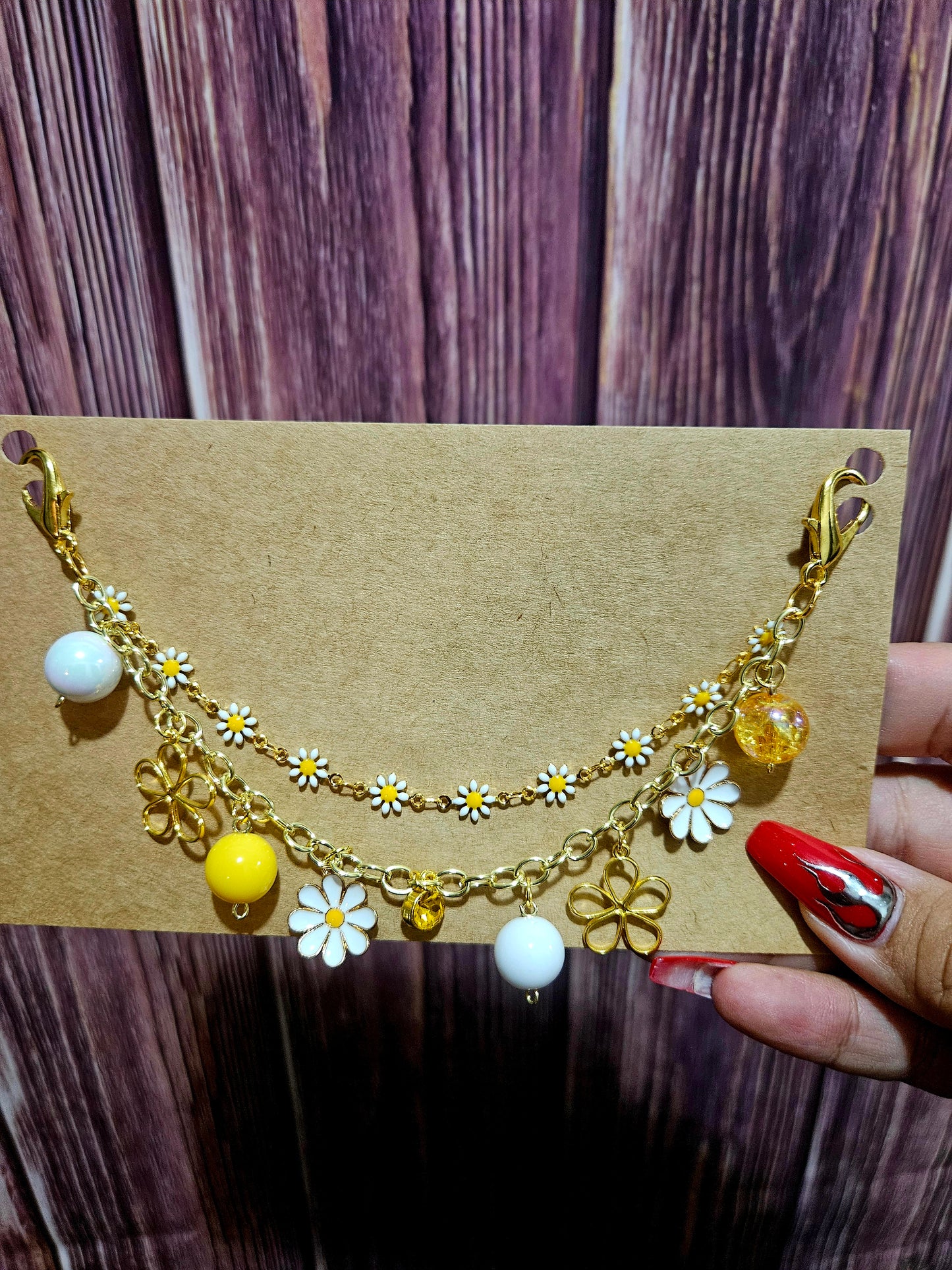 Car Charm Chain + hanger - Daisies double chain (gold)
