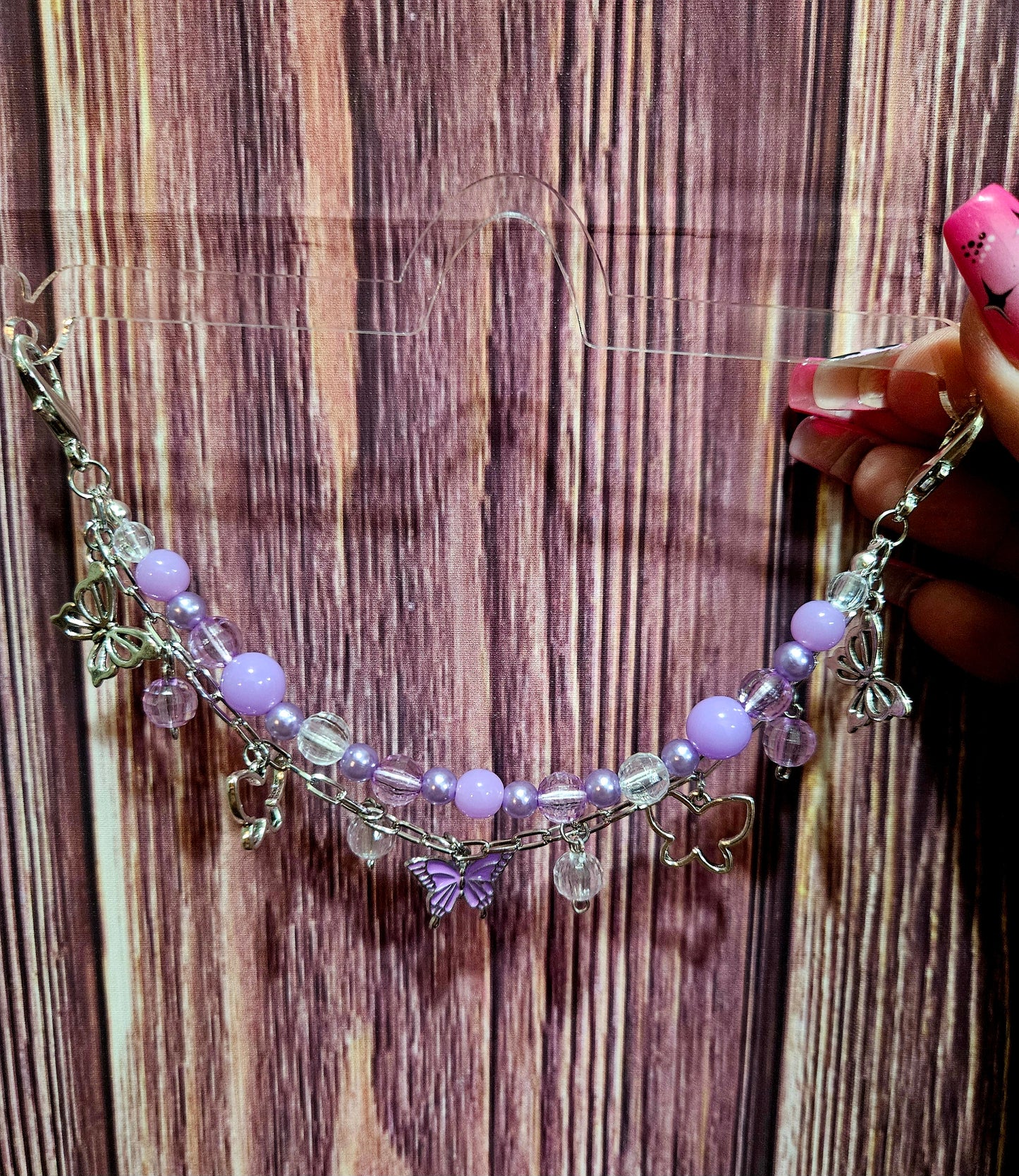 Car Charm Chain +hanger - light purple butterfly
