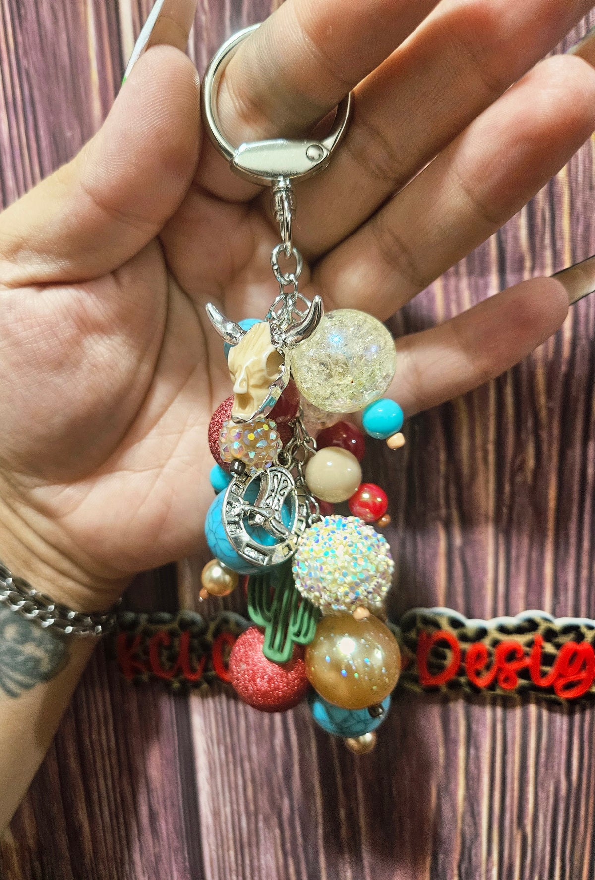 Bag Charm - faux turquoise and red