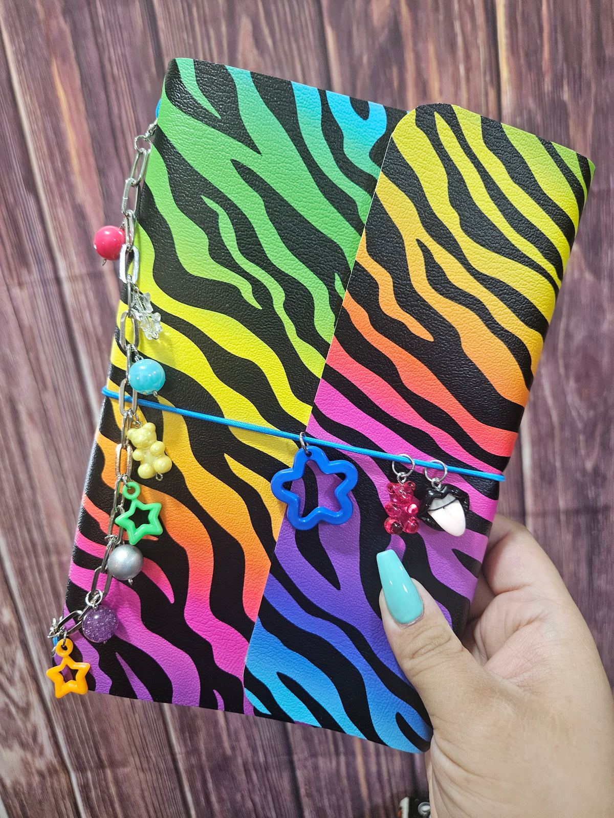 Faux Leather Wrapped Journal (A5) - rainbow zebra