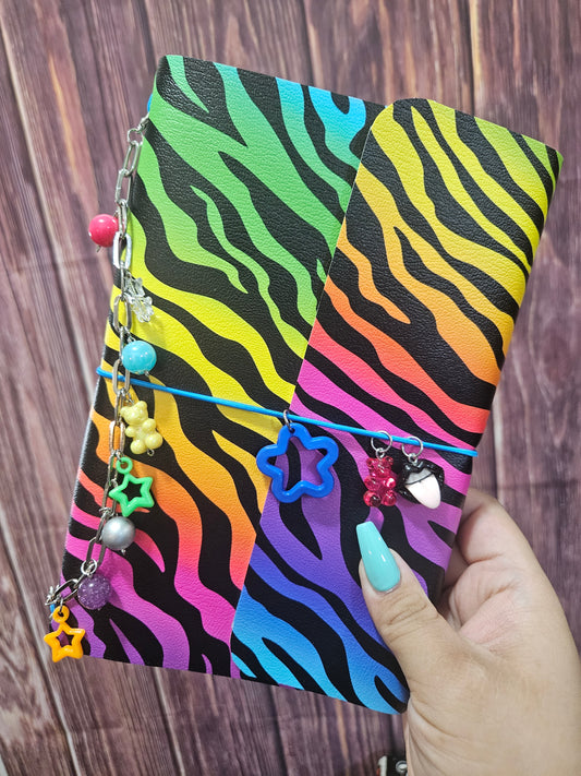 Faux Leather Wrapped Journal (A5) - rainbow zebra