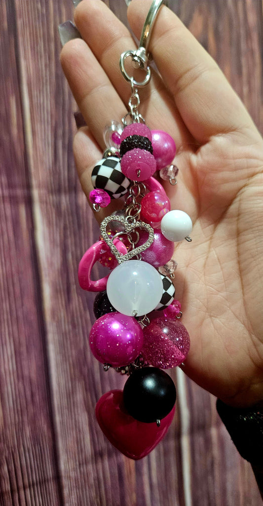 Bag Charm - pink checkered heart