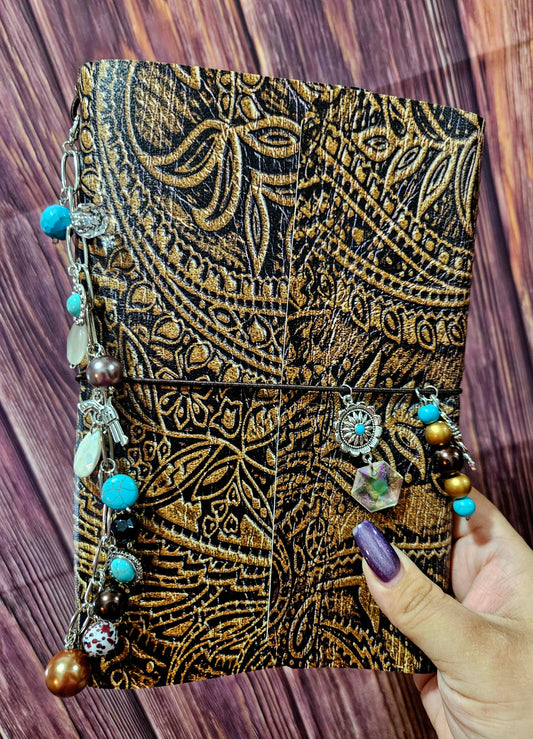 Faux Leather Wrapped Journal (A5) - Brown Tooled Leather