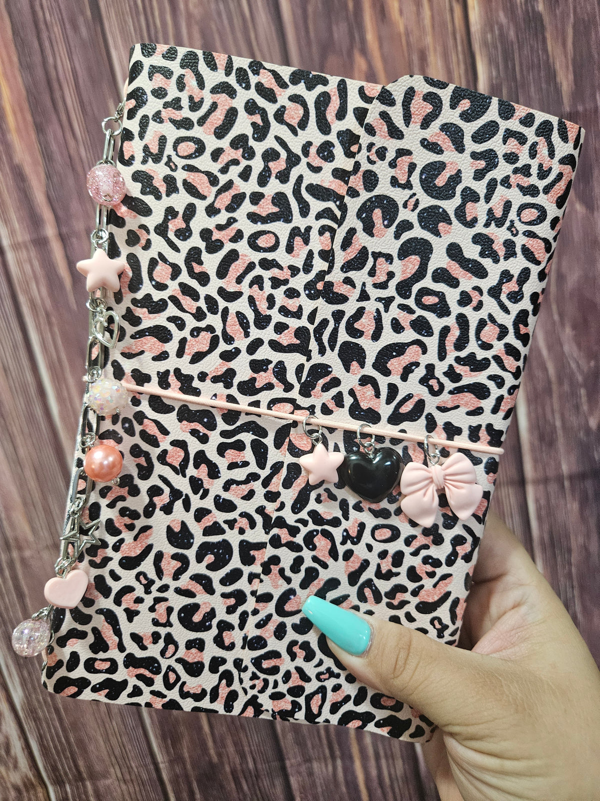 Faux Leather Wrapped Journal (A5) - pink cheetah glam