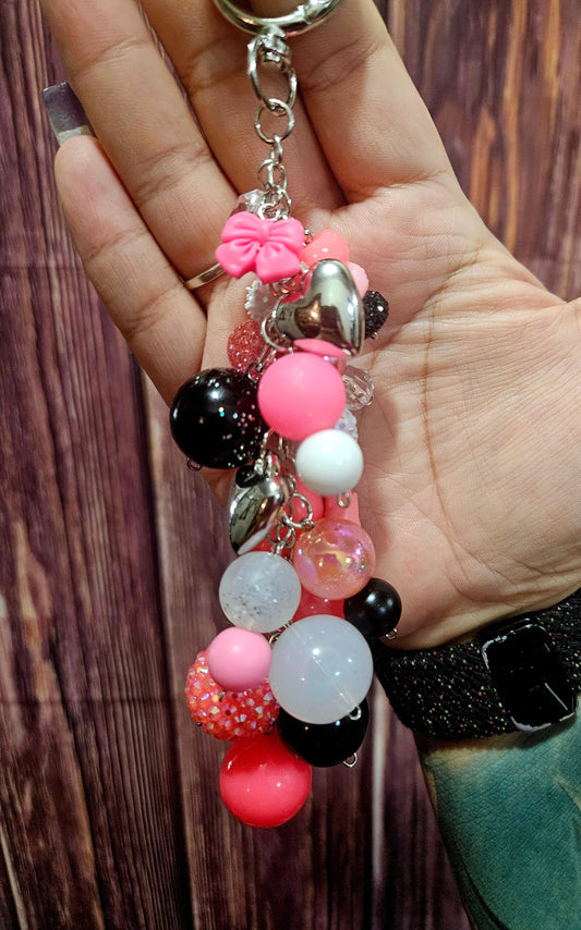 Bag Charm - Bright pink hearts and bows
