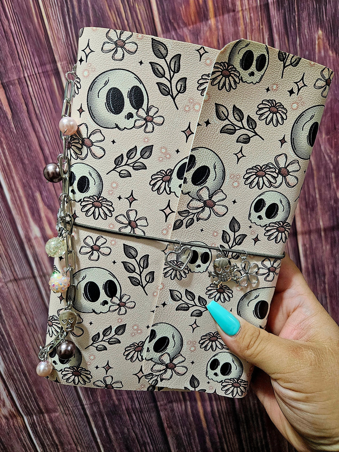 Faux Leather Wrapped Journal (A5) - floral skulls