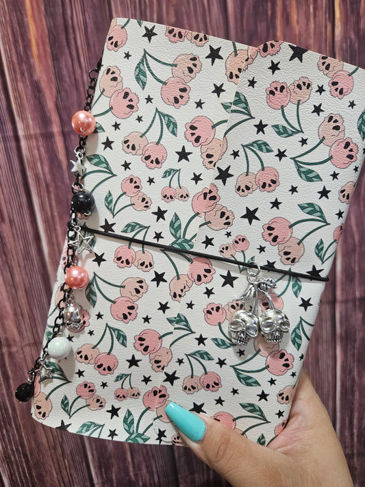 Faux Leather Wrapped Journal (A5) - cherry skulls