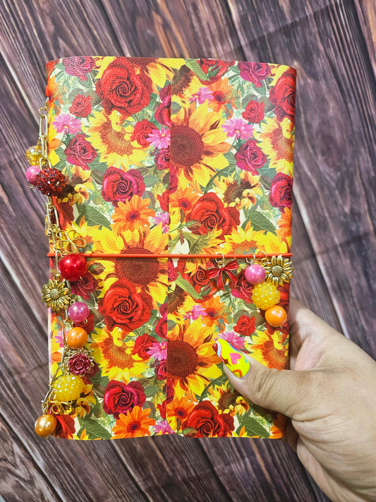 Faux Leather Wrapped Journal (A5) - Rose Sunflower Floral