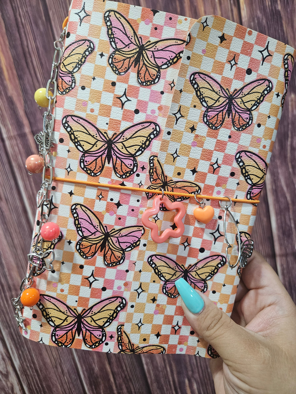 Faux Leather Wrapped Journal (A5) - ombre checkered butterfly